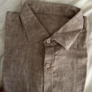 Linen Blend Shirt - Tan/Greyish Brown