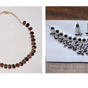 Ruby Red & Silver Plated Choker Necklace Combo