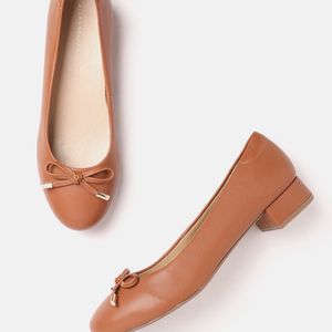 Women Tan Brown Bow Detail Ballerinas