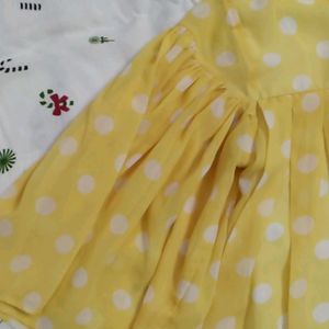 Yellow Dress With White Polka Design