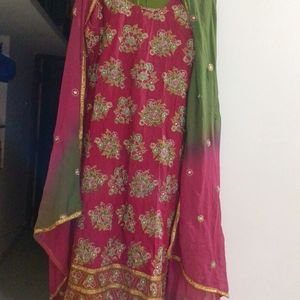 Beautiful Maroon And Green Dress Material