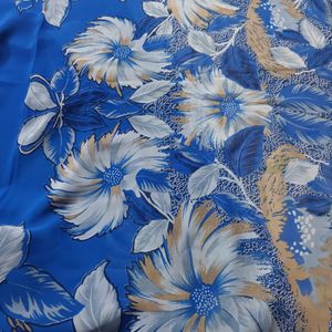 Blue Floral Printed Synthetic Georgette Saree