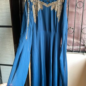 Teal Colored Designer Floor Length Ethnic Gown