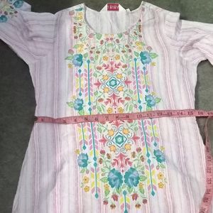 Striped Kurta With Floral Print Yoke