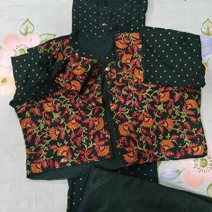 Dark Green Kurti With Jacket Heavy Work