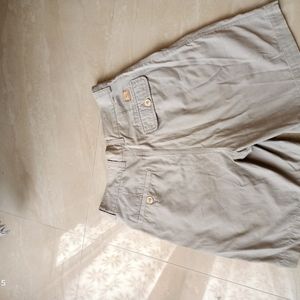 Beige Short Cotton Pants