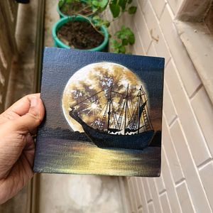 Mini Midnight Seascape Painting With Stand