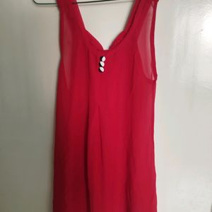 Cherry Red Slevless Transparent Top