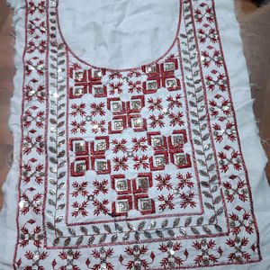 Neck Embroidery Patch White And Red Colour