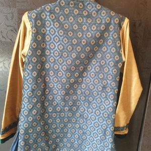 Indo Coat Kid Boy Beige And Turquoise Blue