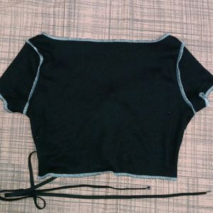 Urbanic Black And White Crop Top With Front Lace