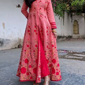 Embossed Floral Work Anarkali Kurti