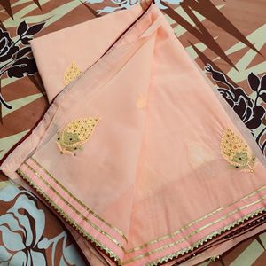 Pretty Peach Colour Light Work Saree🌸