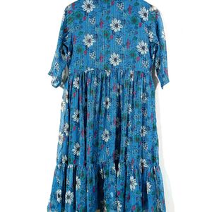 Blue Printed Casual Dress (Women's)