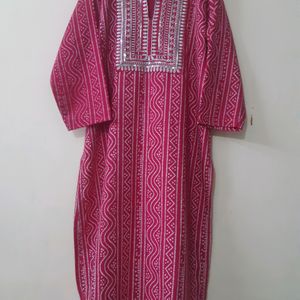 Magenta Pink Colour Bandhani Kurta, Size: 44inc