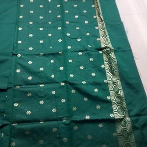 Green Flower Design Soft Lichi Silk Saree