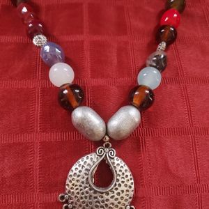 Multi Color Beads With Pendant Necklace Set