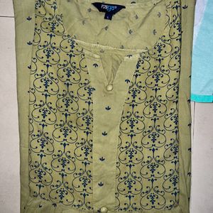 Olive Green Printed Short Kurti Top