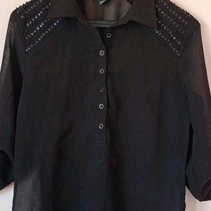 Black Net Top With Sequence Work On The Shoulders