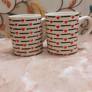 Beautiful Heart Print Tea, Cup Set Of 2