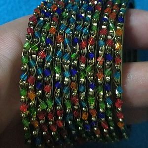 Combo Multicolored Metal Bangles With 2 Nacklace