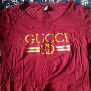 Gucci Maroon Fitted Crop Top Girl's Women Xs Tee