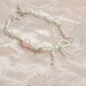 Pinteresty Bow Pink And Pearl Bracelet Handmade