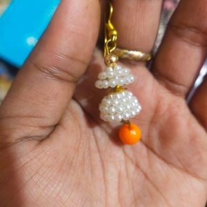 White and Orange Moti Earrings