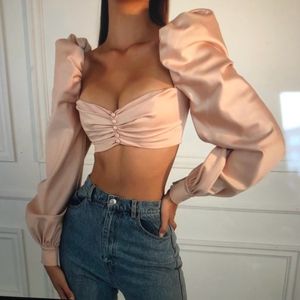 House Of Cb Ballon Sleeves Crop Top