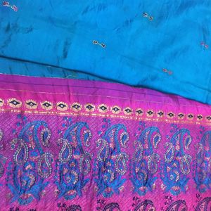 Cobalt Blue N Rani Pink Pure Silk Saree