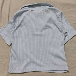 Light Blue Crop Polo T Shirt