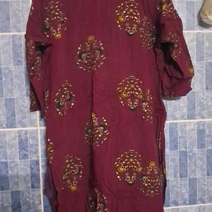 Wine Coloured Kurti With Artificial  Mirror And Ka