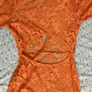 Orange Lace Back-cut Dress