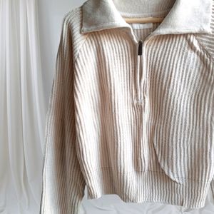 Collar Zip-up Knit Sweater