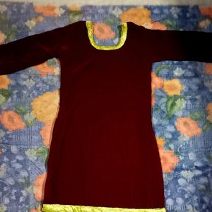 Royal Red And Green Velvet Pattern Kurta For Girl