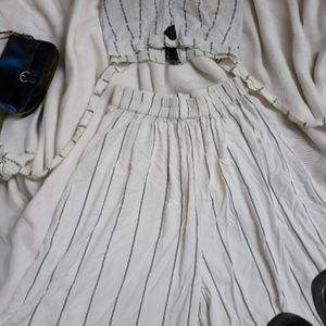 (Co-ord)Pinstripe Padded Top & Flare Pant