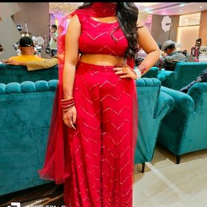Maroon Colour Plazoo With Crop Top And Dupatta