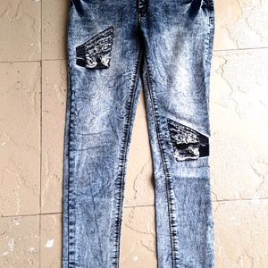 Beautiful pattern jeans dark grey color