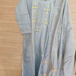 Grey Colour Heavy Embroidered Kurta Set