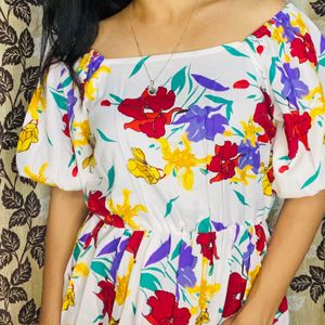 White Floral Dress Off shoulder