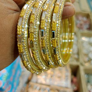 Yellow Golden Glass Bangles