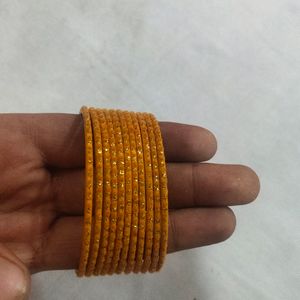 Turmeric Yellow Velvet Bangles For Festival Turmer