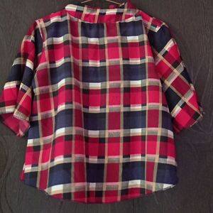 WOMAN CHECK CROP BOXY TOP