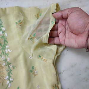 Light yellow embroidery design with square neck