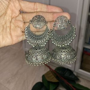 Beautiful Big Silver Oxidised Jhumkas/chandbalis