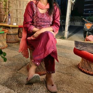 Silk Magenta Kurta Set