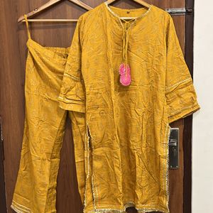 Heavy Yellow Kurta, Palazzo With Up Down Sleeves