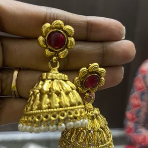 Stunning Golden Jhumkas with Intricate Detailing