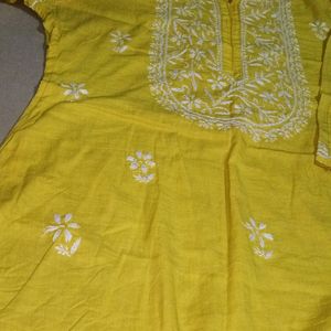 Yellow Chikankari Kurti