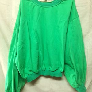 Women Oversize Green Sweatshirt Chunky Pullover